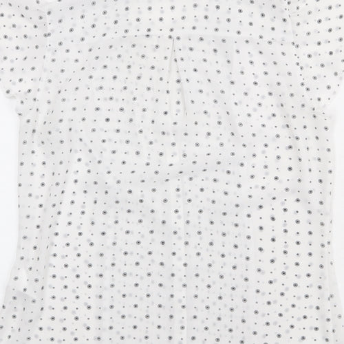 H&M Womens White Geometric Polyester Basic Button-Up Size 10 V-Neck