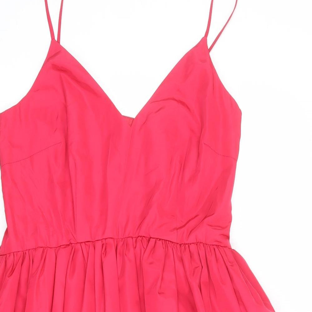 VILA Womens Pink Polyester Slip Dress Size 10 V-Neck Zip
