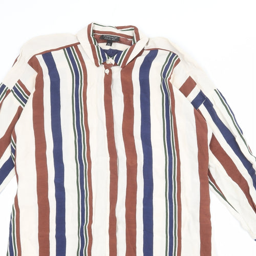 Topshop Womens Multicoloured Striped Viscose Shirt Dress Size 10 Collared Button
