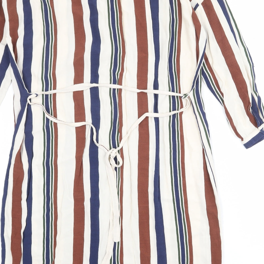 Topshop Womens Multicoloured Striped Viscose Shirt Dress Size 10 Collared Button