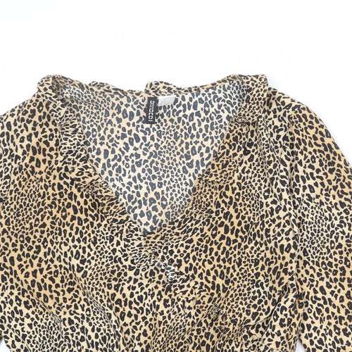 Divided by H&M Womens Beige Animal Print Polyester Basic Blouse Size M V-Neck - Leopard Print