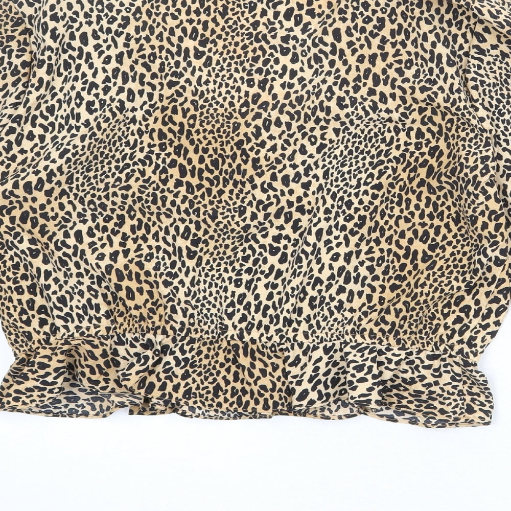 Divided by H&M Womens Beige Animal Print Polyester Basic Blouse Size M V-Neck - Leopard Print