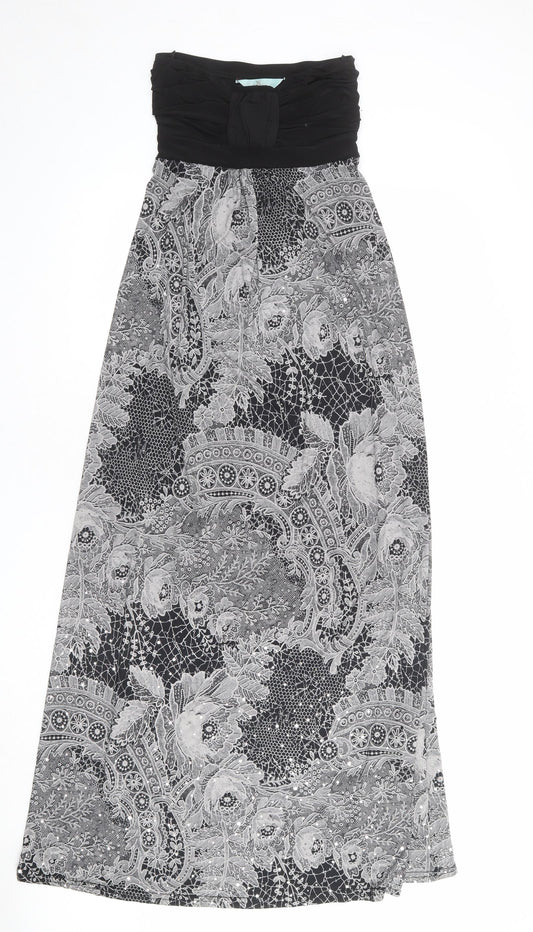 New Look Womens Grey Paisley Polyester Maxi Size 8 Square Neck Pullover - Strapless