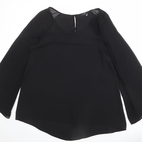 M&Co Womens Black Polyester Basic Blouse Size 14 Round Neck