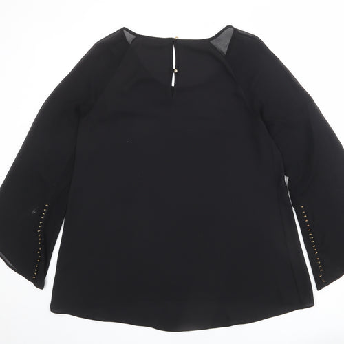 M&Co Womens Black Polyester Basic Blouse Size 14 Round Neck