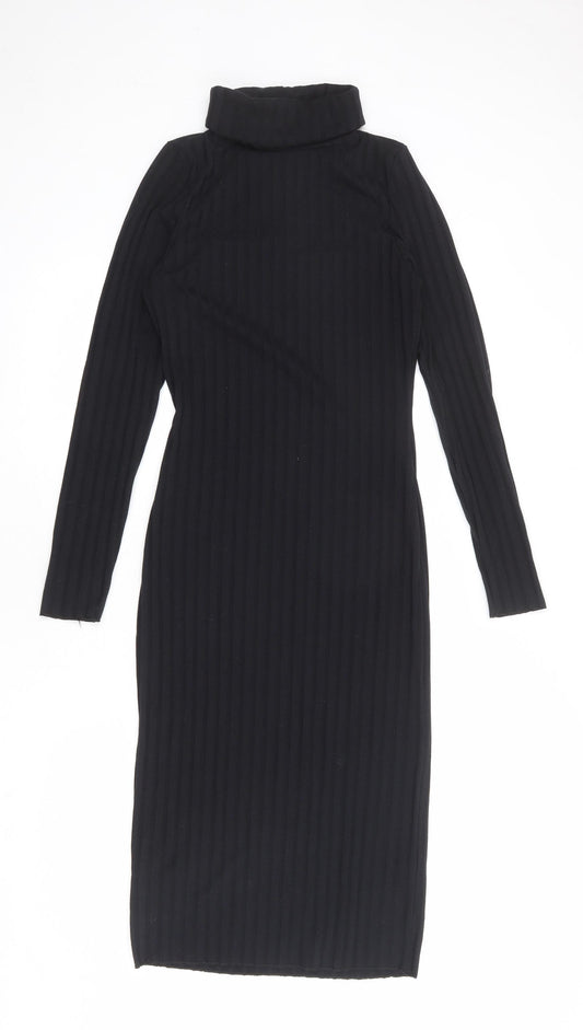 Missguided Womens Black Polyester Jumper Dress Size 10 Roll Neck Pullover - Ribbed