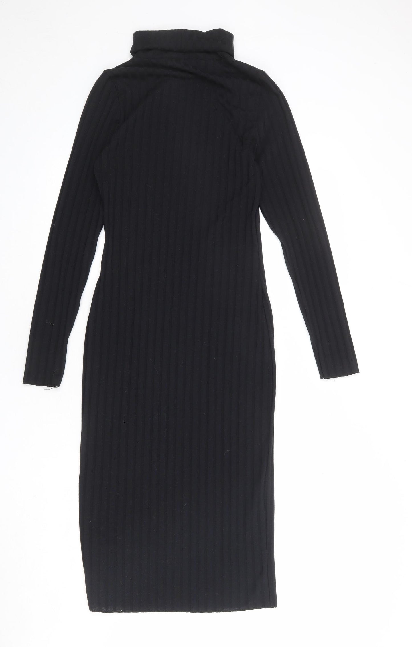Missguided Womens Black Polyester Jumper Dress Size 10 Roll Neck Pullover - Ribbed