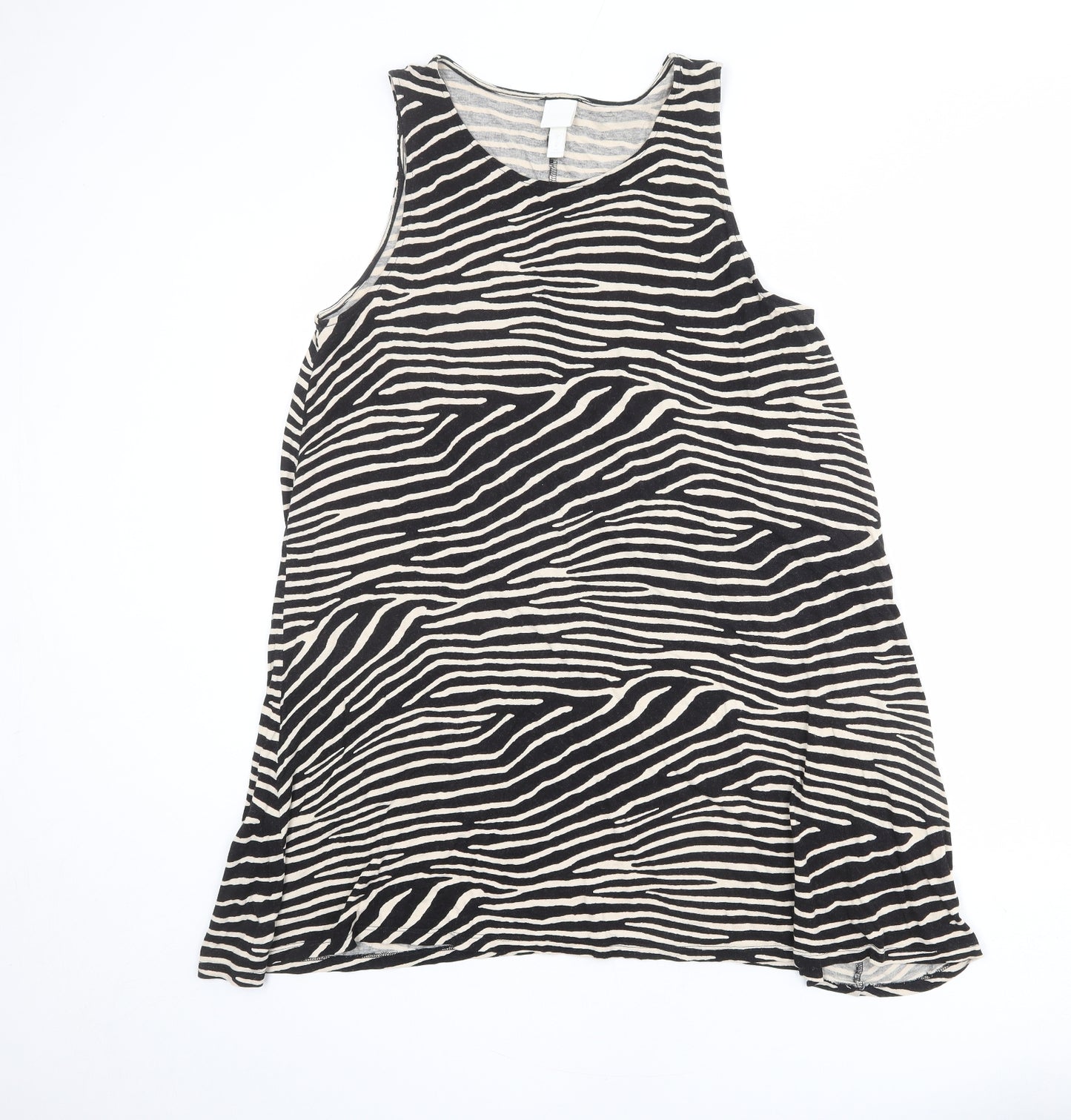 H&M Womens Black Animal Print Viscose Tank Dress Size M Boat Neck Pullover