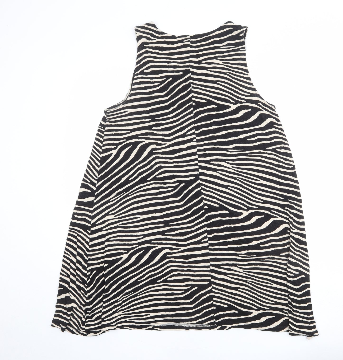 H&M Womens Black Animal Print Viscose Tank Dress Size M Boat Neck Pullover