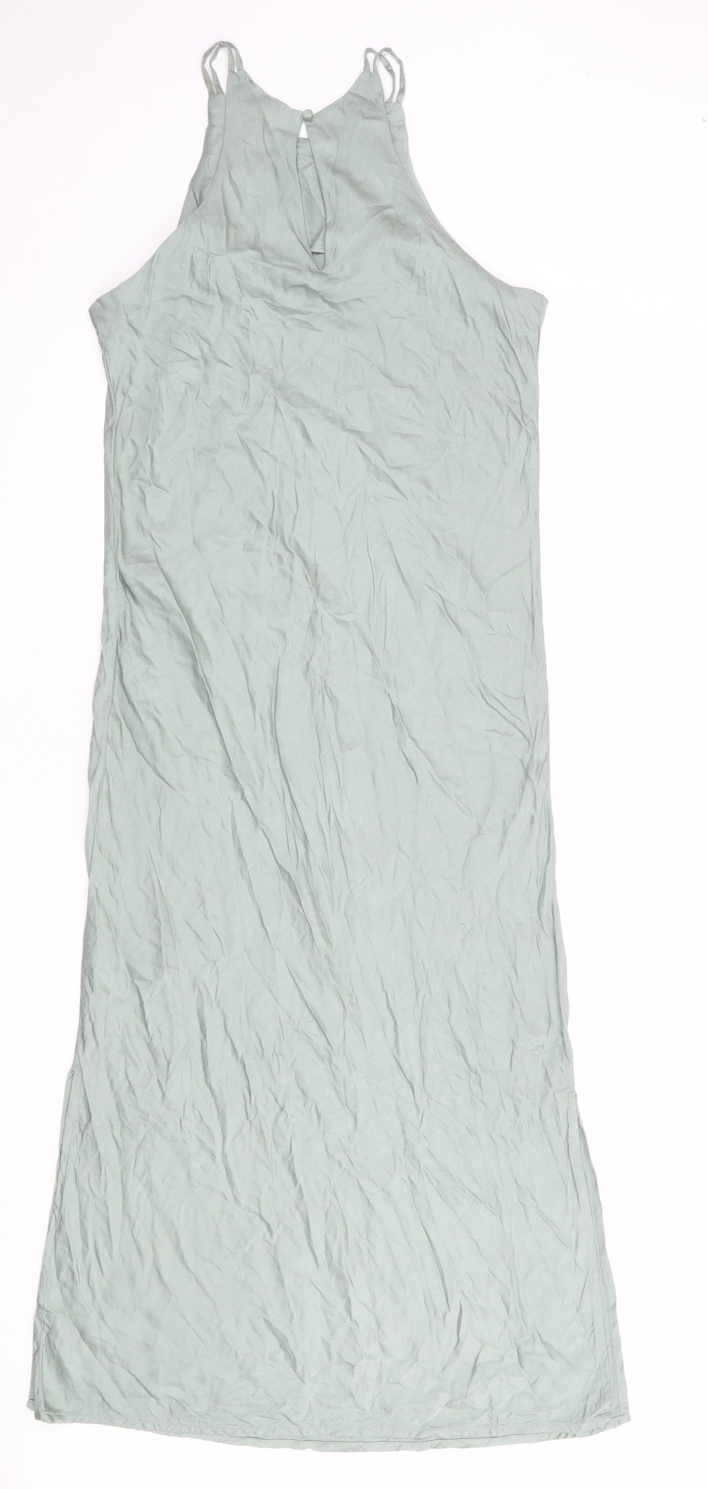River Island Womens Blue Viscose Slip Dress Size 10 Halter Button