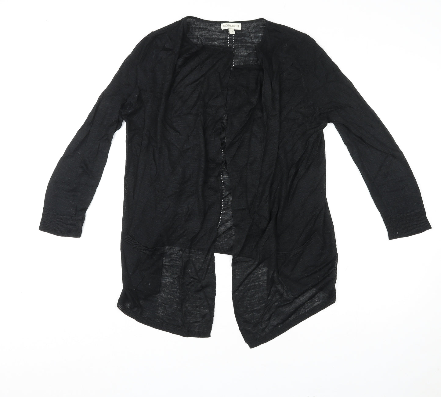 Monsoon Womens Black V-Neck Acrylic Cardigan Jumper Size M