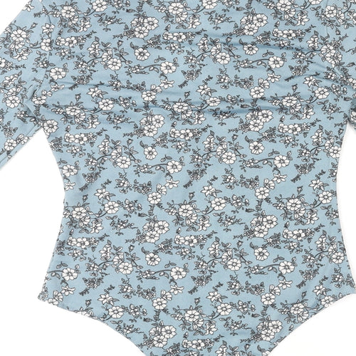 Blue Vanilla Womens Blue Floral Polyester Bodysuit One-Piece Size 8 Snap