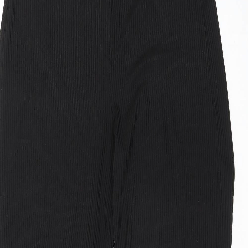 Zara Womens Black Polyester Trousers Size M L29 in Regular - Ribbed Fabric