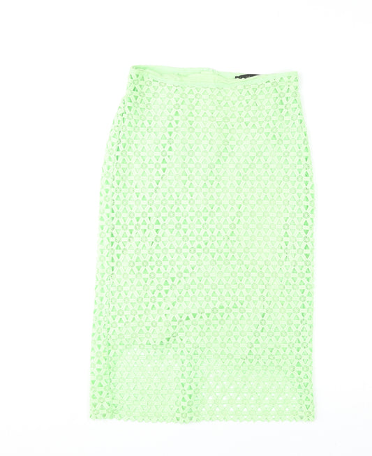 Zara Womens Green Geometric Cotton A-Line Skirt Size S Zip