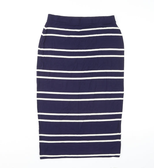 NEXT Womens Blue Striped Viscose Bandage Skirt Size 14