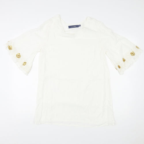 Cotton Edits Womens White Viscose Basic Blouse Size 10 Round Neck