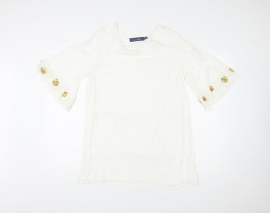 Cotton Edits Womens White Viscose Basic Blouse Size 10 Round Neck
