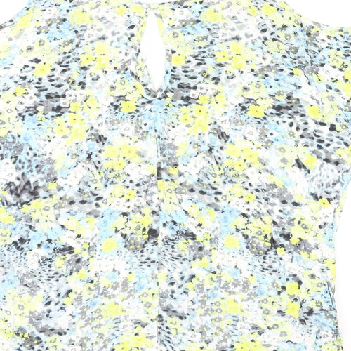 Marks and Spencer Womens Multicoloured Geometric Viscose Basic Blouse Size 14 V-Neck