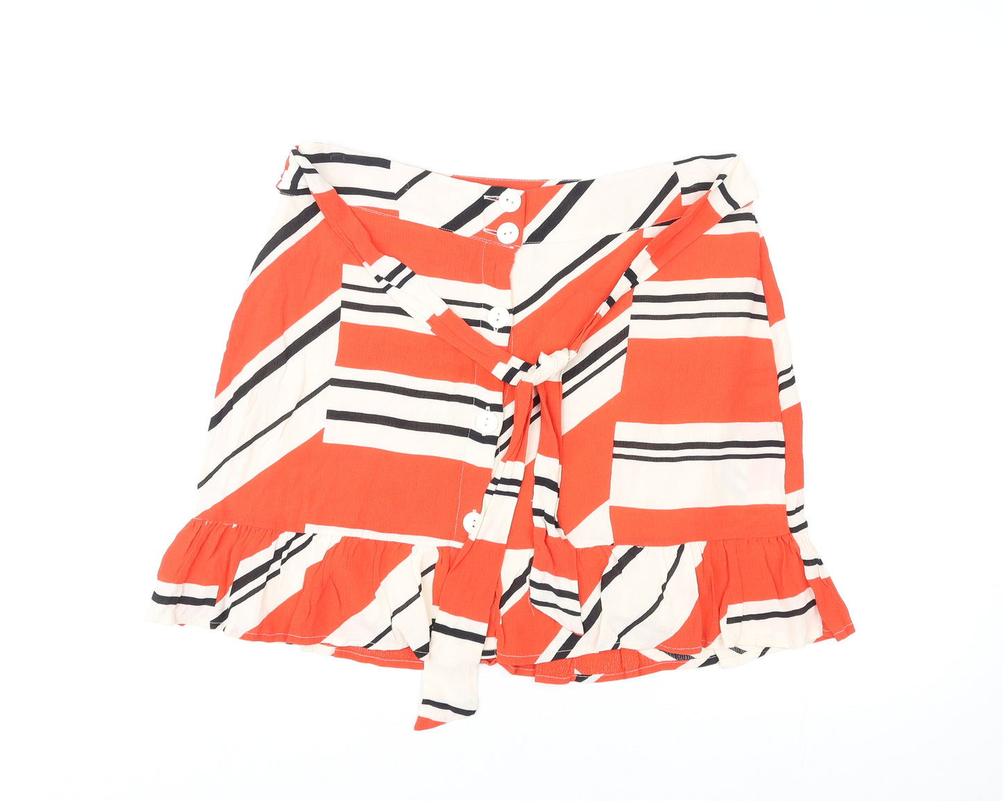 River Island Womens Multicoloured Geometric Viscose Skater Skirt Size 14 Button