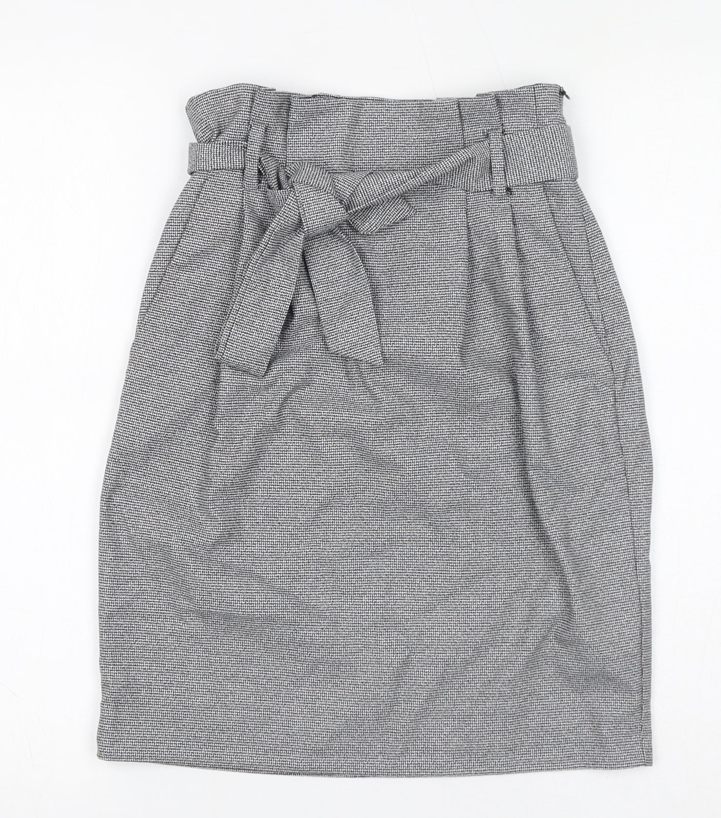 H&M Womens Grey Geometric Polyester A-Line Skirt Size 6 Zip - Belt included