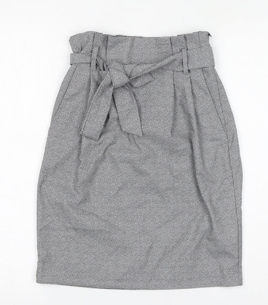 H&M Womens Grey Geometric Polyester A-Line Skirt Size 6 Zip - Belt included