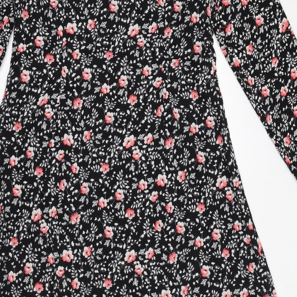 PRETTYLITTLETHING Womens Black Floral Polyester A-Line Size 16 Scoop Neck Zip