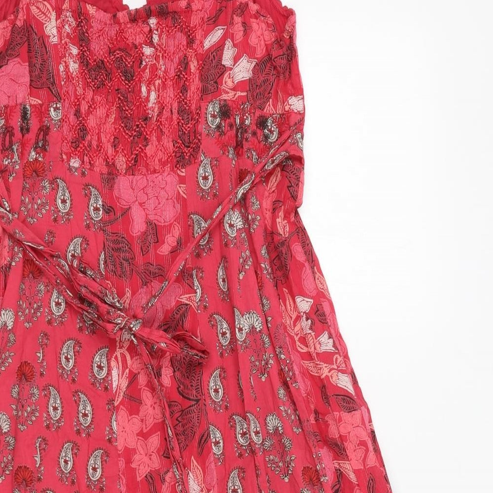 Monsoon Womens Pink Geometric 100% Cotton Slip Dress Size 14 V-Neck Zip