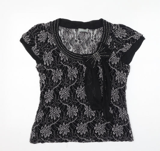 Per Una Womens Black Floral Polyamide Basic Blouse Size 14 Scoop Neck - Two Piece Blouse & Tank