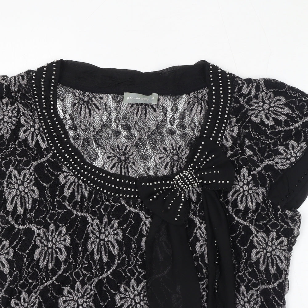 Per Una Womens Black Floral Polyamide Basic Blouse Size 14 Scoop Neck - Two Piece Blouse & Tank