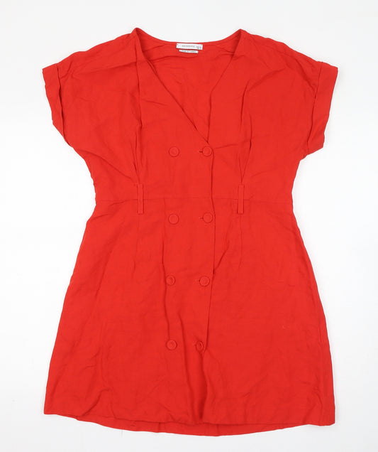 RESERVED Womens Red Viscose Mini Size 12 V-Neck Button