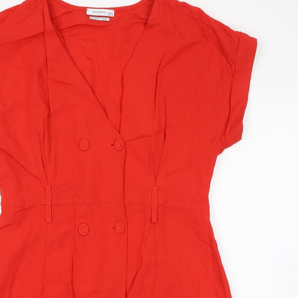 RESERVED Womens Red Viscose Mini Size 12 V-Neck Button