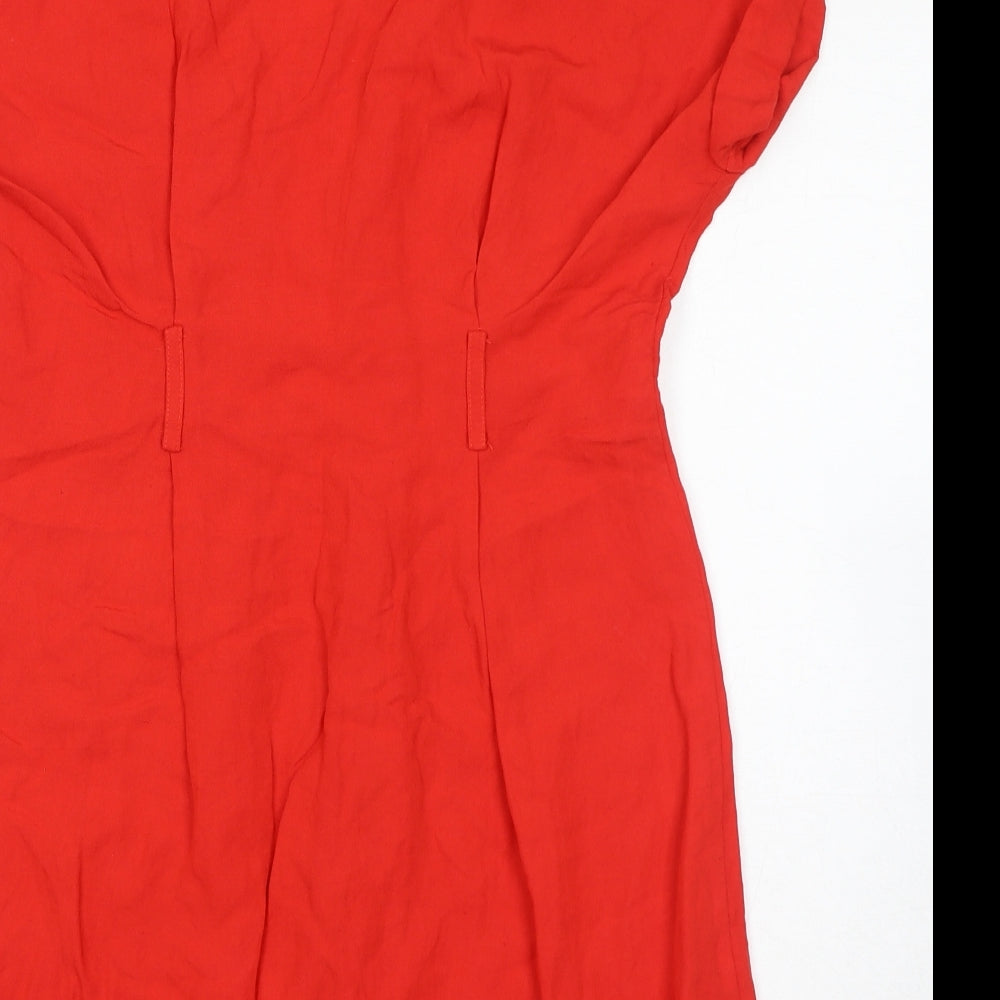 RESERVED Womens Red Viscose Mini Size 12 V-Neck Button