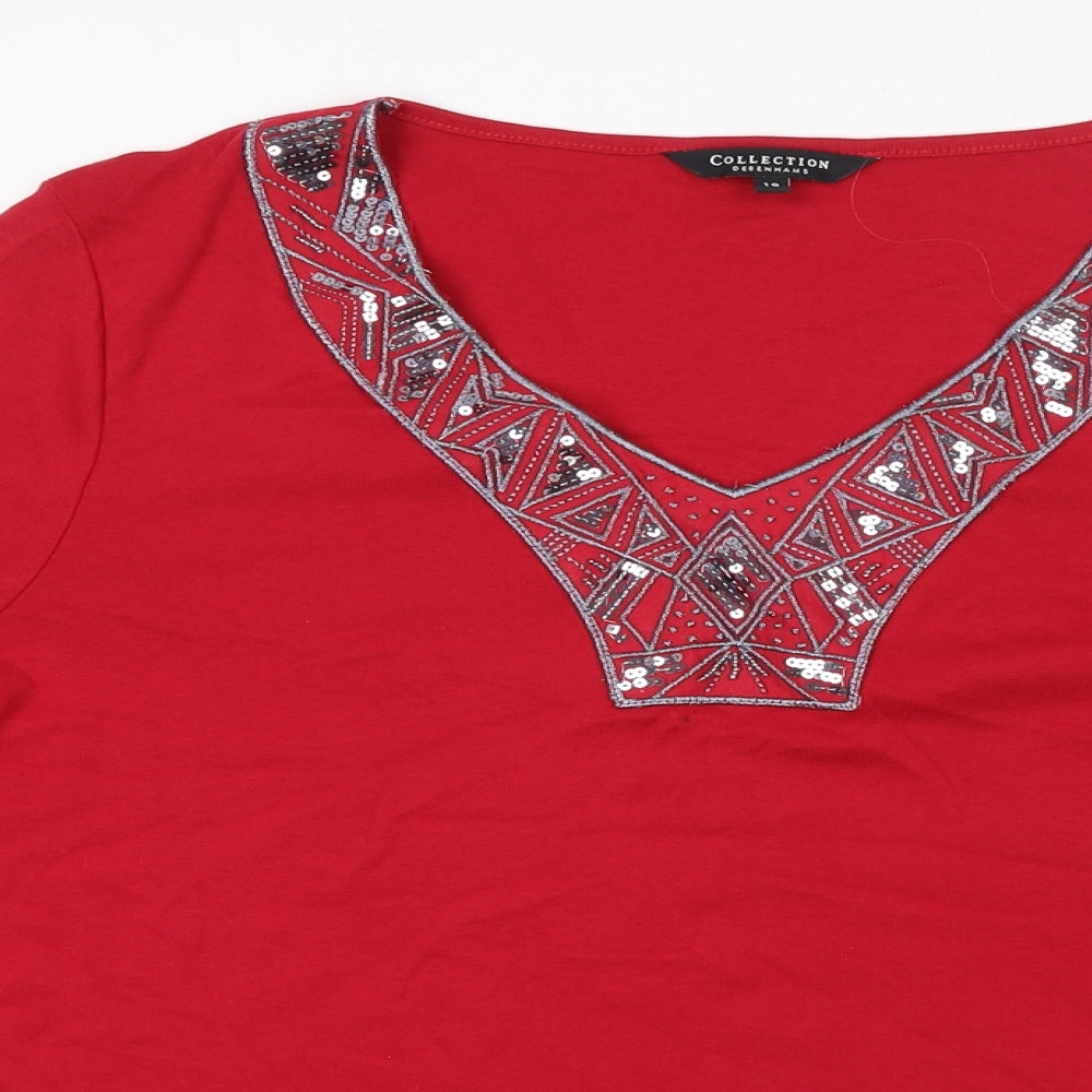 Debenhams Womens Red 100% Cotton Basic T-Shirt Size 18 V-Neck