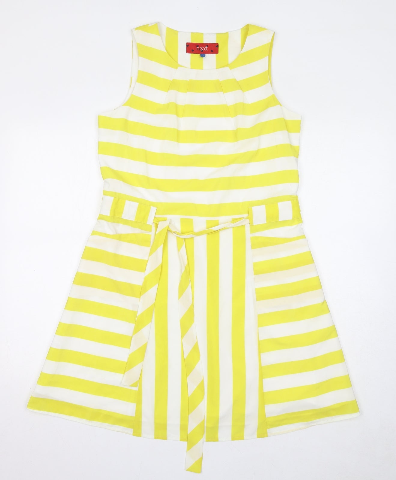 NEXT Womens Yellow Striped Polyester Skater Dress Size 12 Round Neck Zip