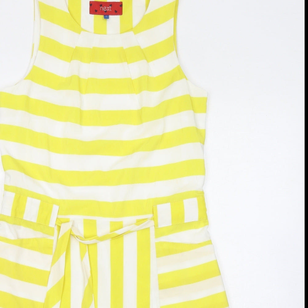 NEXT Womens Yellow Striped Polyester Skater Dress Size 12 Round Neck Zip