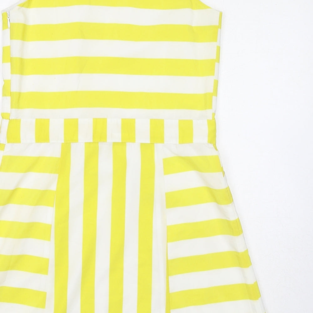 NEXT Womens Yellow Striped Polyester Skater Dress Size 12 Round Neck Zip