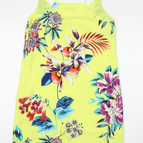 Oasis Womens Yellow Floral Polyester Slip Dress Size 10 V-Neck Zip