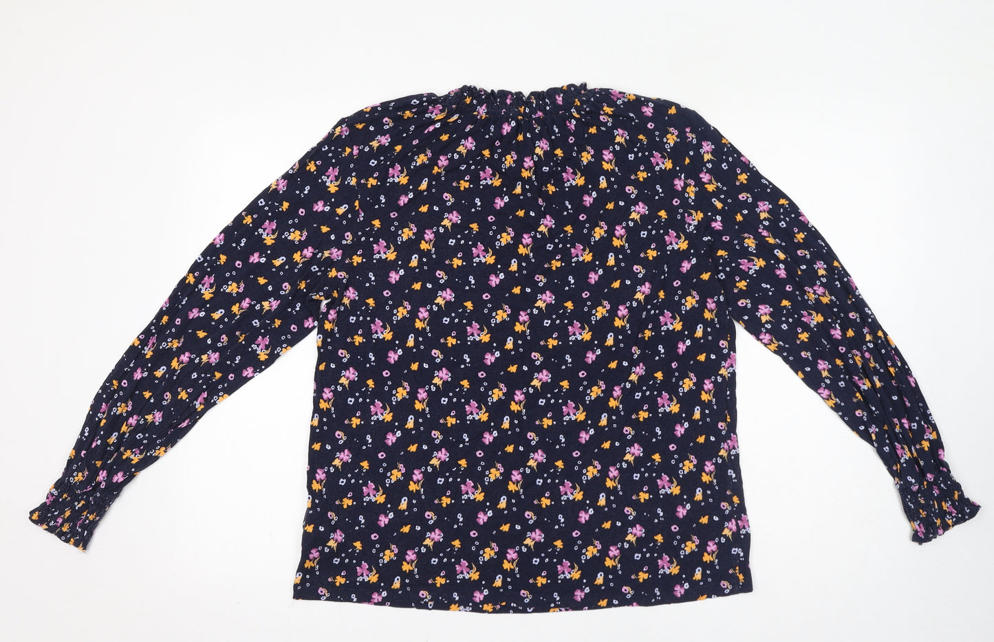 Marks and Spencer Womens Blue Floral Viscose Basic Blouse Size 14 Round Neck