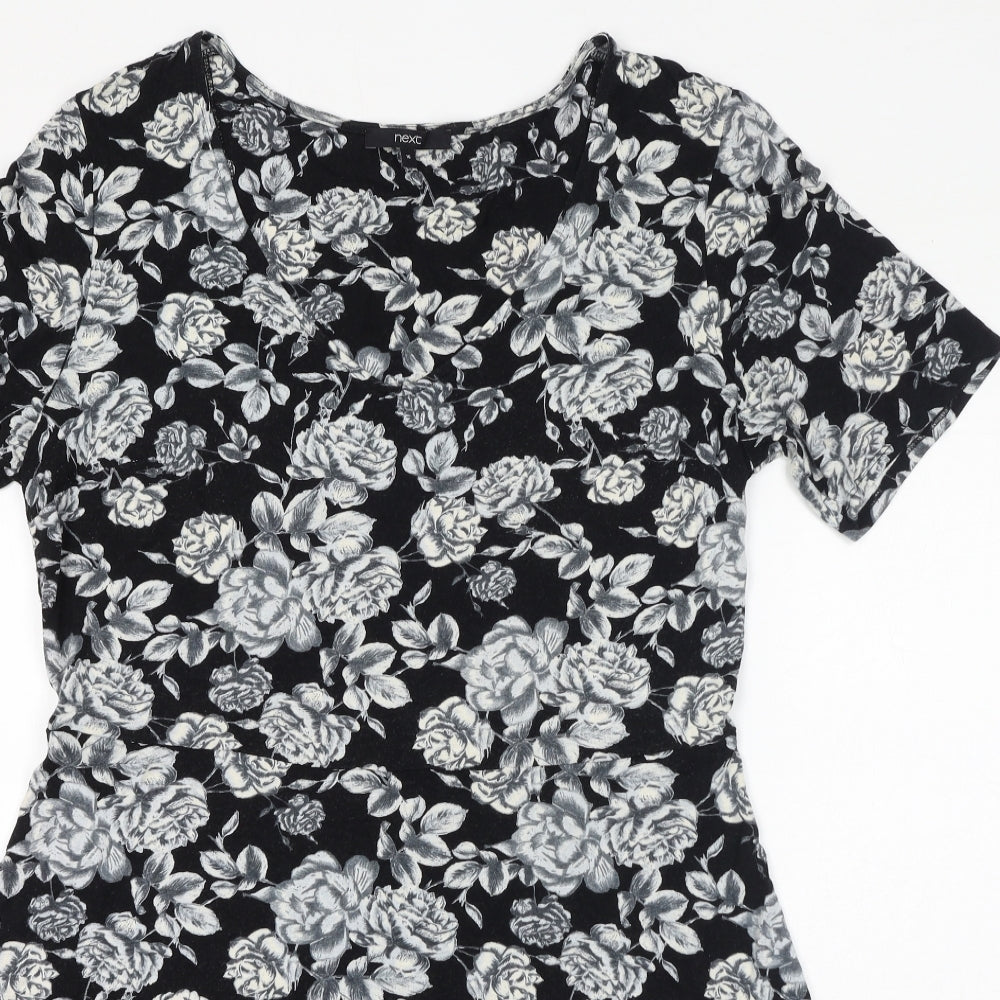 NEXT Womens Black Floral Viscose Fit & Flare Size 16 Scoop Neck Pullover