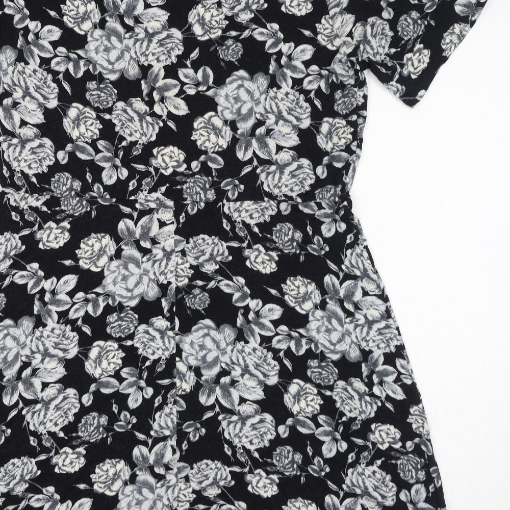 NEXT Womens Black Floral Viscose Fit & Flare Size 16 Scoop Neck Pullover