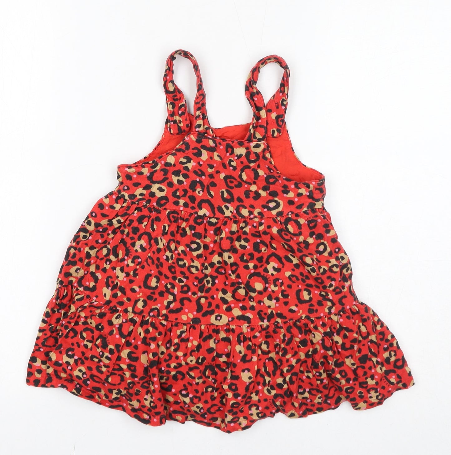 Ted Baker Girls Red Animal Print Viscose Trapeze & Swing Size 2-3 Years Round Neck Button - Leopard Print