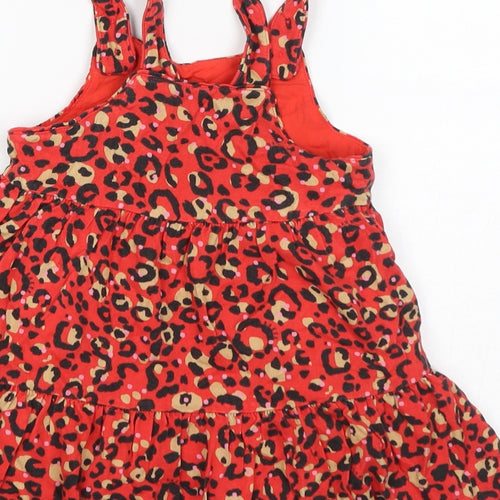 Ted Baker Girls Red Animal Print Viscose Trapeze & Swing Size 2-3 Years Round Neck Button - Leopard Print