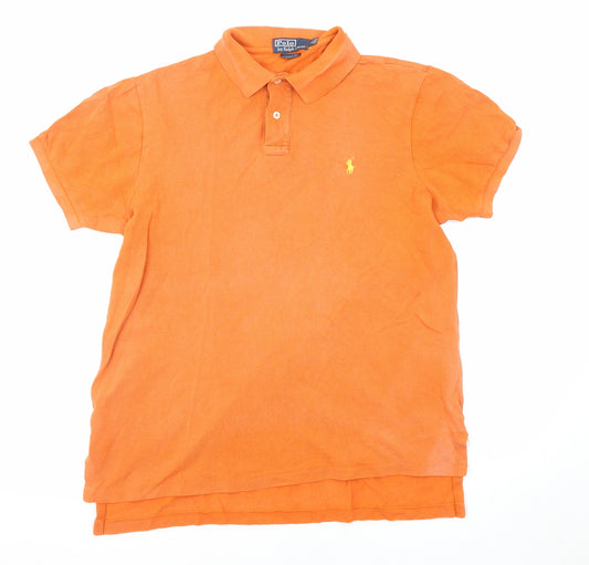 Ralph Lauren Mens Orange Cotton Polo Size L Collared Button