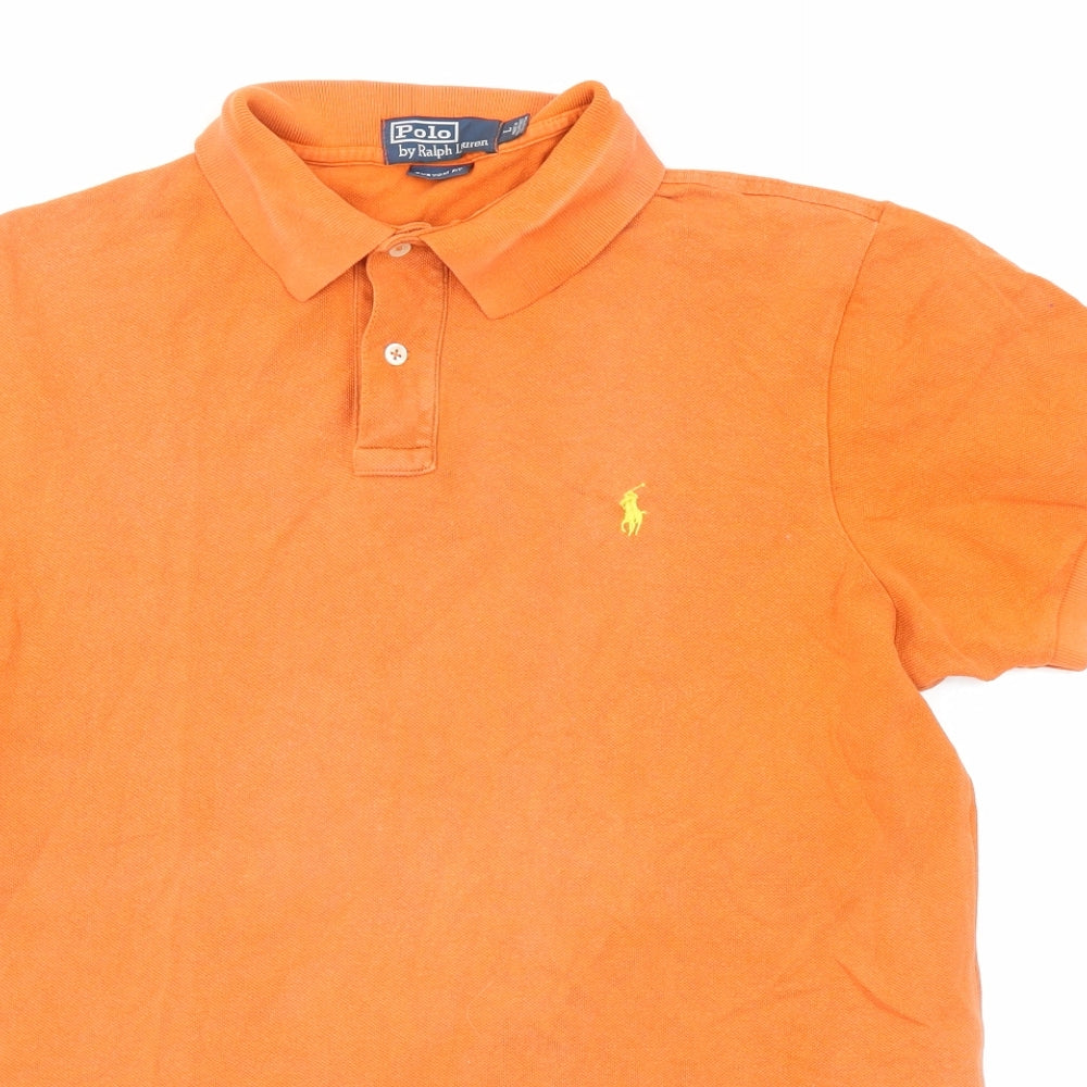 Ralph Lauren Mens Orange Cotton Polo Size L Collared Button