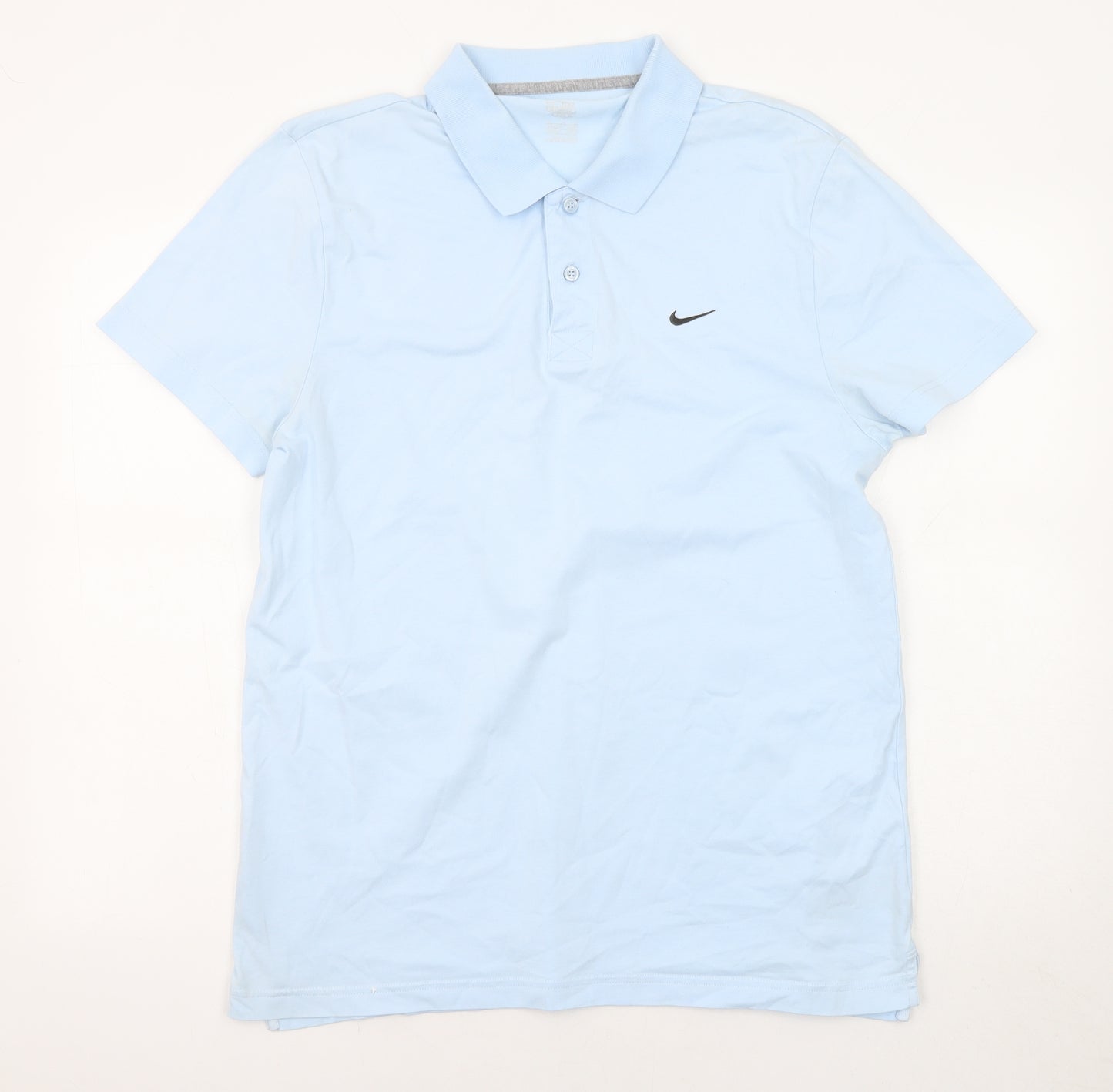 Nike Mens Blue Cotton Polo Size L Collared Button