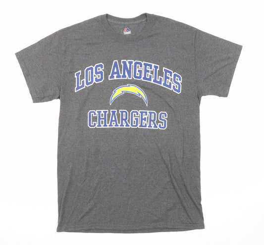 Majestic Mens Grey Polyester T-Shirt Size M Crew Neck - Los Angeles Chargers