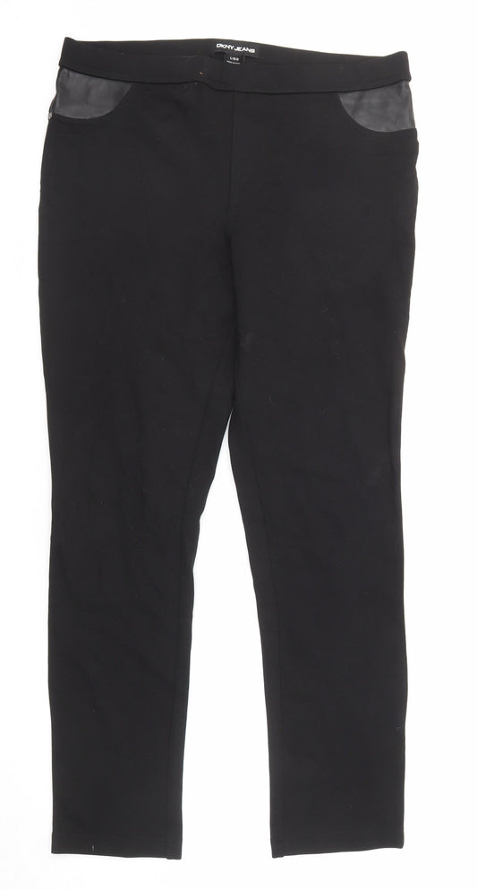 DKNY Womens Black Viscose Trousers Size L L27 in Regular