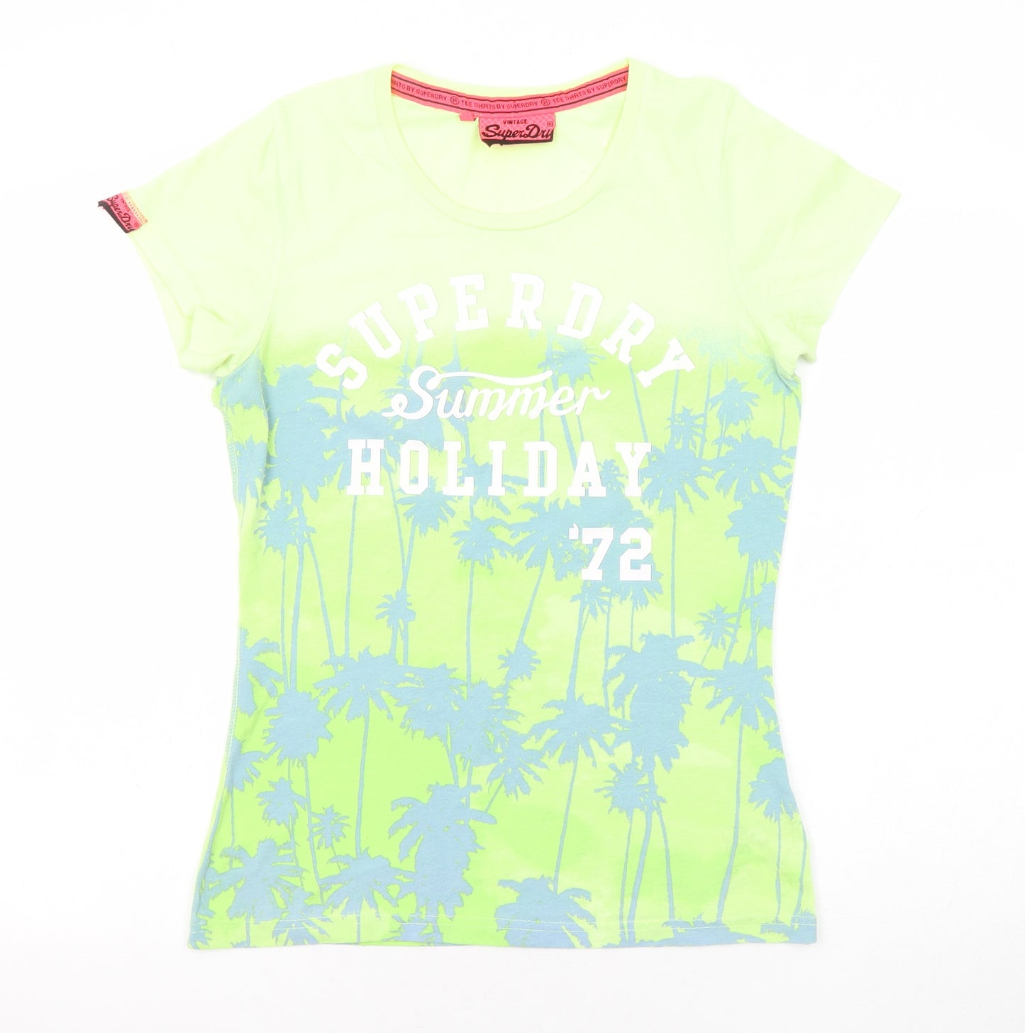 Superdry Womens Green Geometric Cotton Basic T-Shirt Size M Round Neck - Palm Tree Print