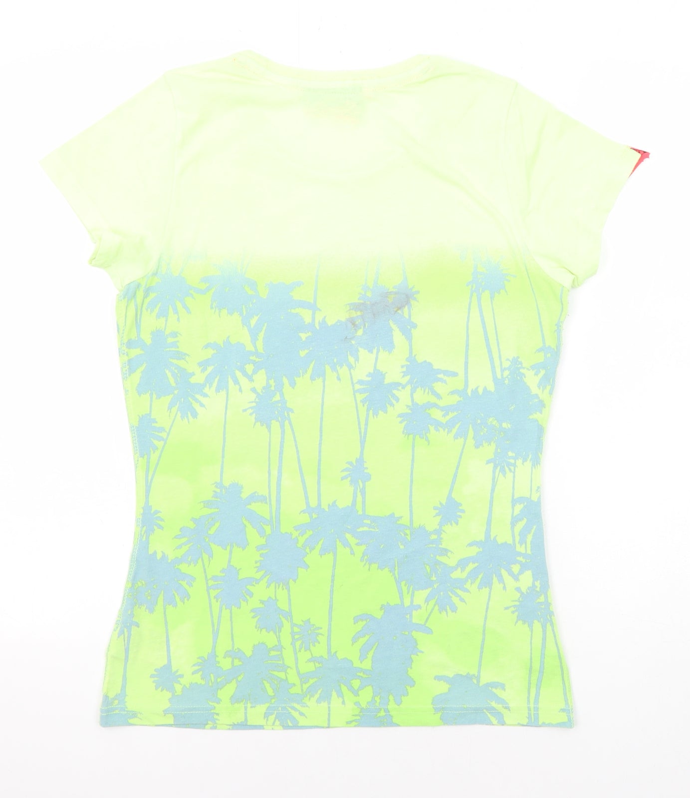 Superdry Womens Green Geometric Cotton Basic T-Shirt Size M Round Neck - Palm Tree Print