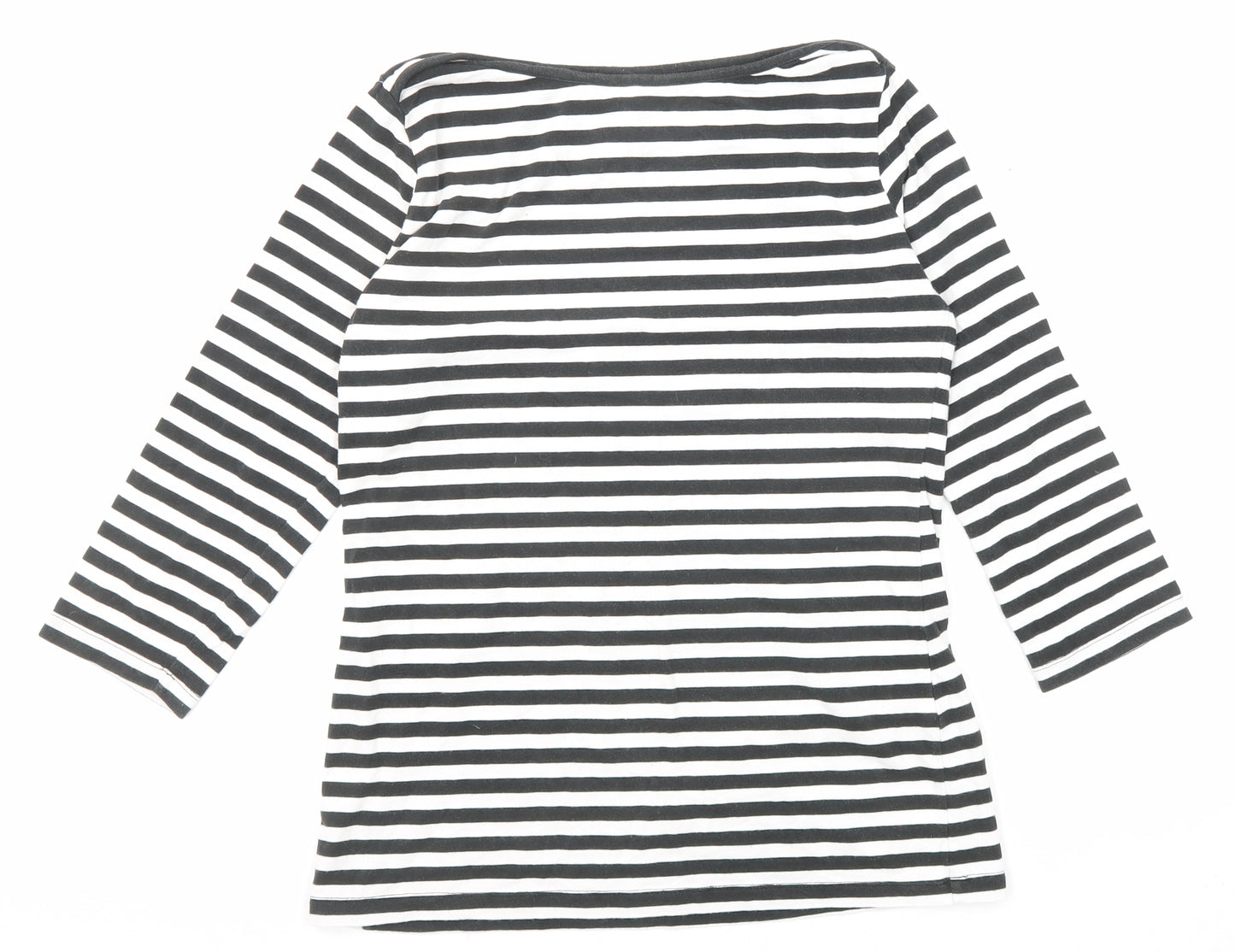 Amy Gee Womens Black Striped Cotton Basic T-Shirt Size M Boat Neck